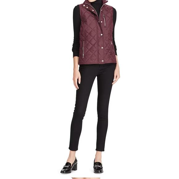 Lauren Ralph Lauren Quilted Vest Small Wine Burgundy Equestrian Core $148 - Picture 5 of 7